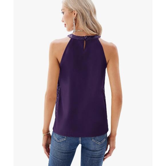 Grace Karin Sleeveless Sequin Halter Top Purple NWT Size S - Picture 2 of 9